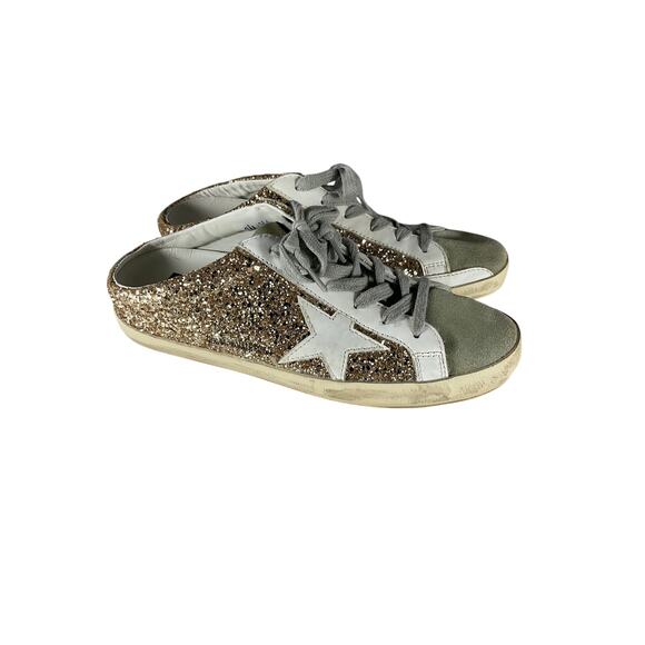 Golden Goose Super-Star 'Sabot' Gold Leather Distressed Glittered Slip-On - Picture 1 of 6